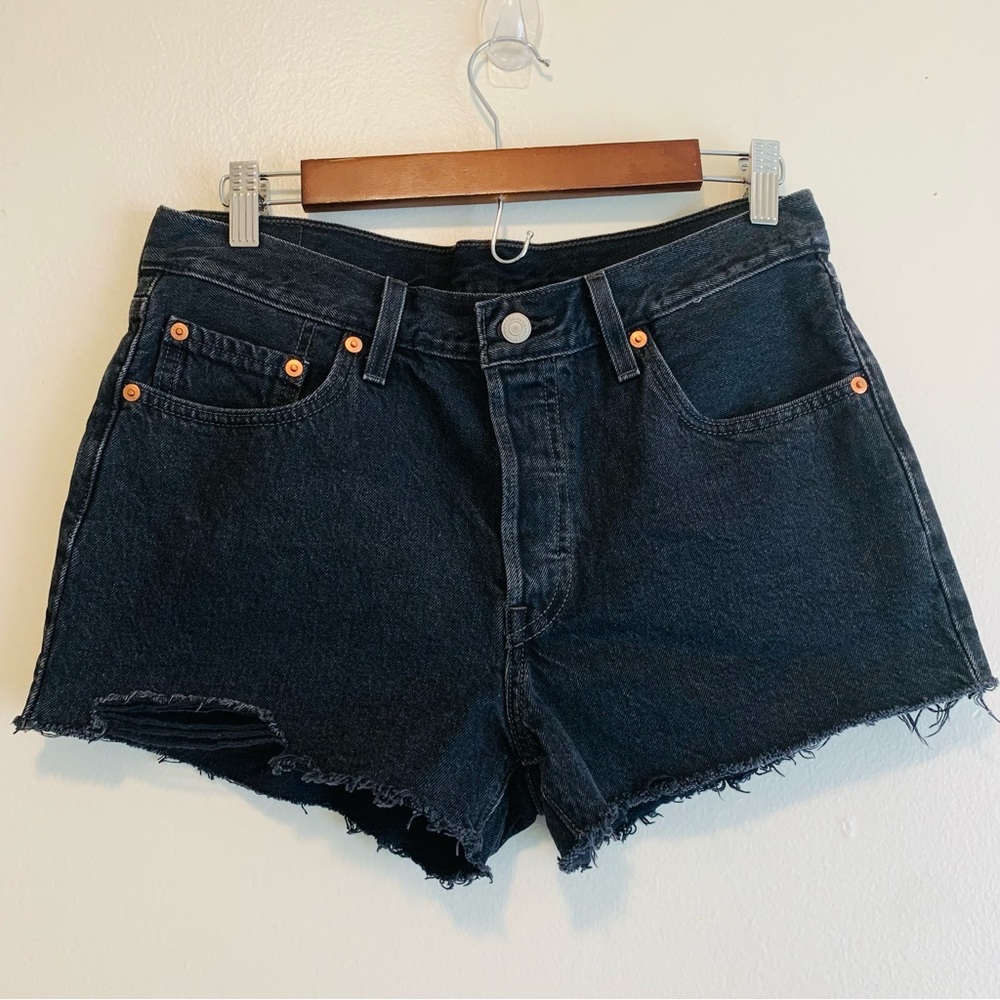 Levis 501 black denim cut off shorts size 29